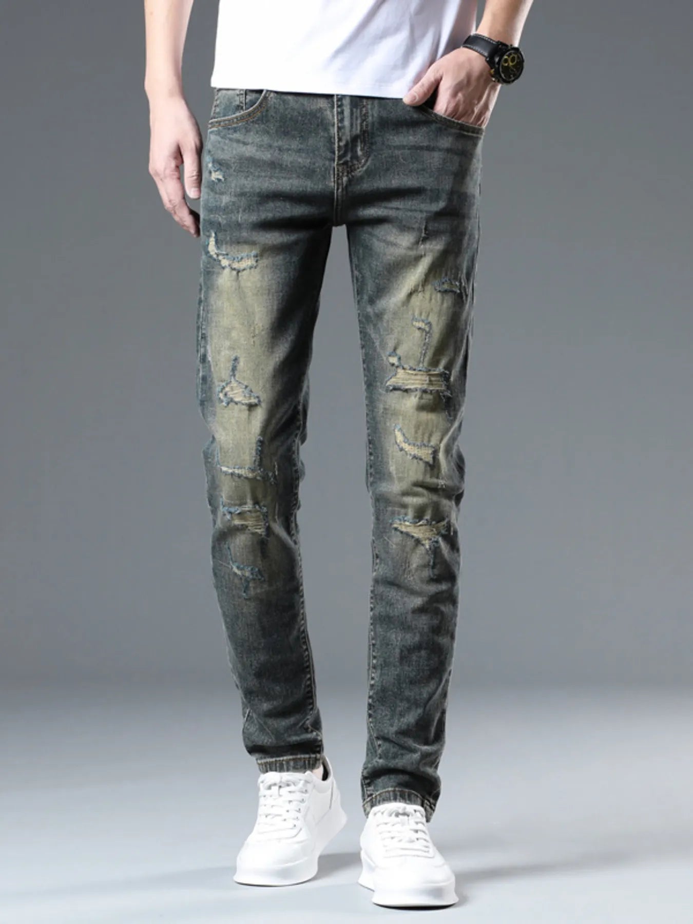 Men's Distressed Slim Fit Jeans - Farnelli