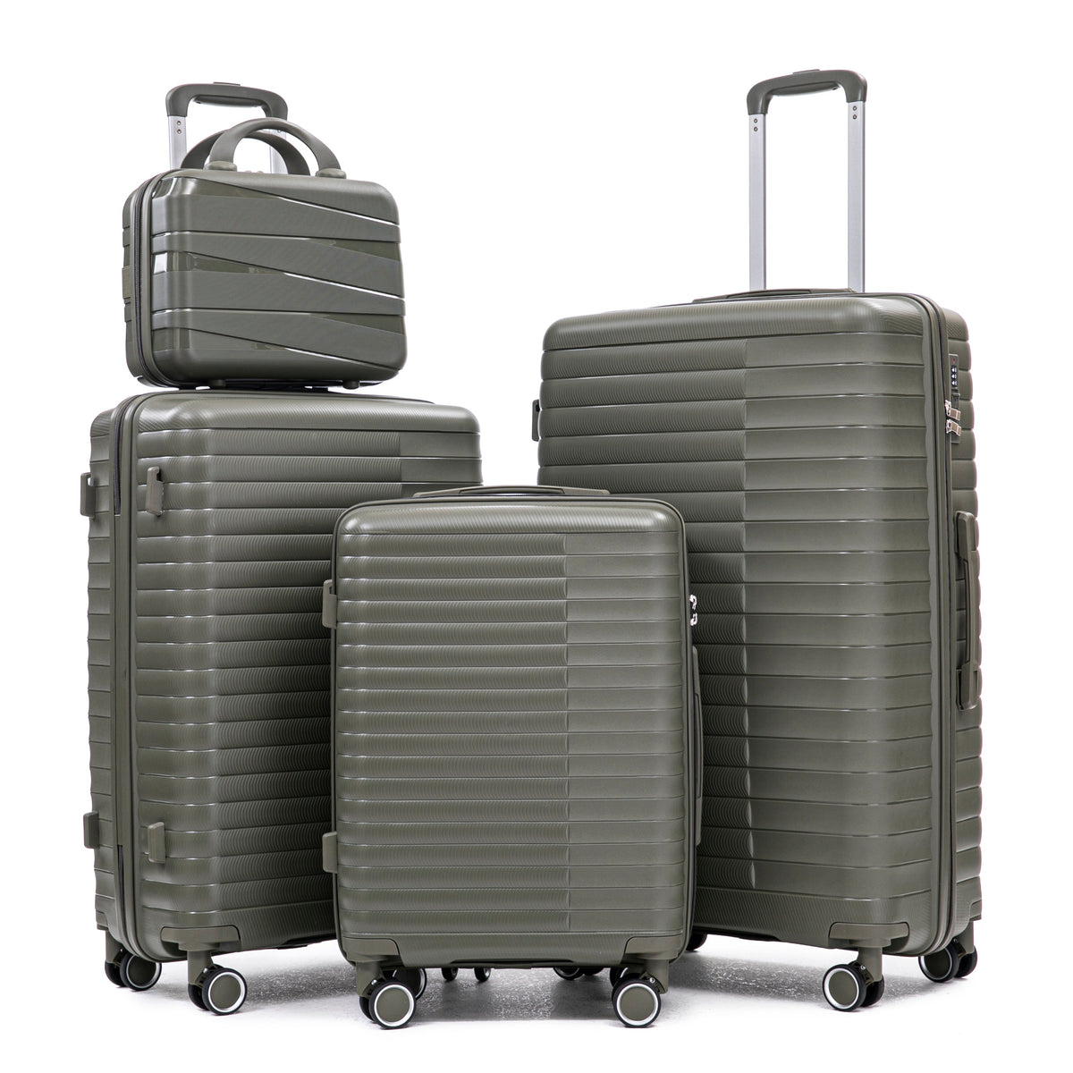 HouseOfZazla green 4-piece spinner wheel luggage set with hard case suitcases and cosmetic case