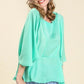 Umgee Full Size Satin Pleated Peplum Round Neck Blouse Plus Size - Farnelli