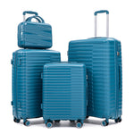 HouseOfZazla blue 4-piece hard case luggage set with spinner wheels and matching cosmetic case