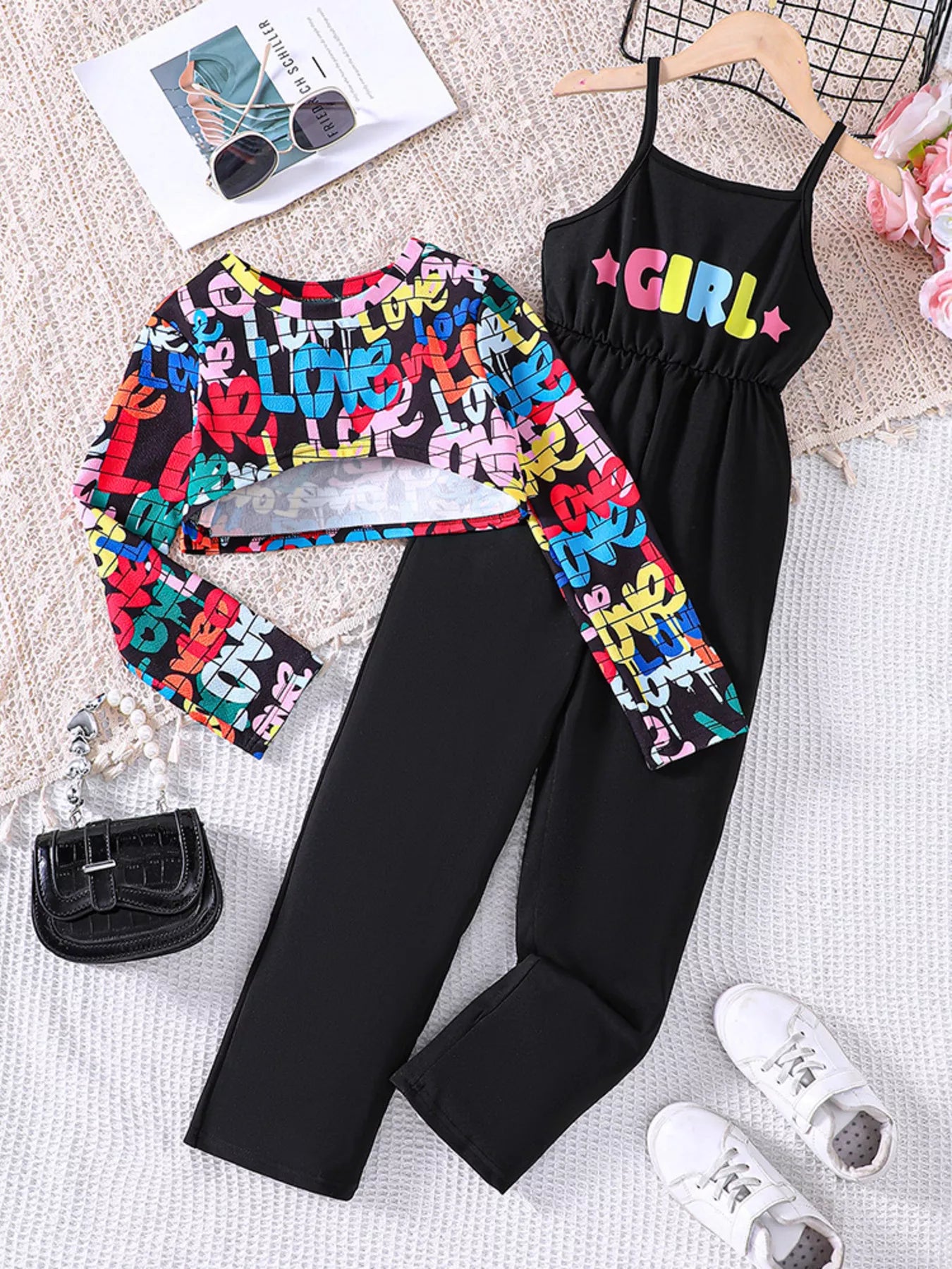 Children's Colorful Geometric Print Top & Jumpsuit Set - Farnelli