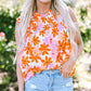 Alison Ruffled Sleeve Smocked Floral Top - Farnelli