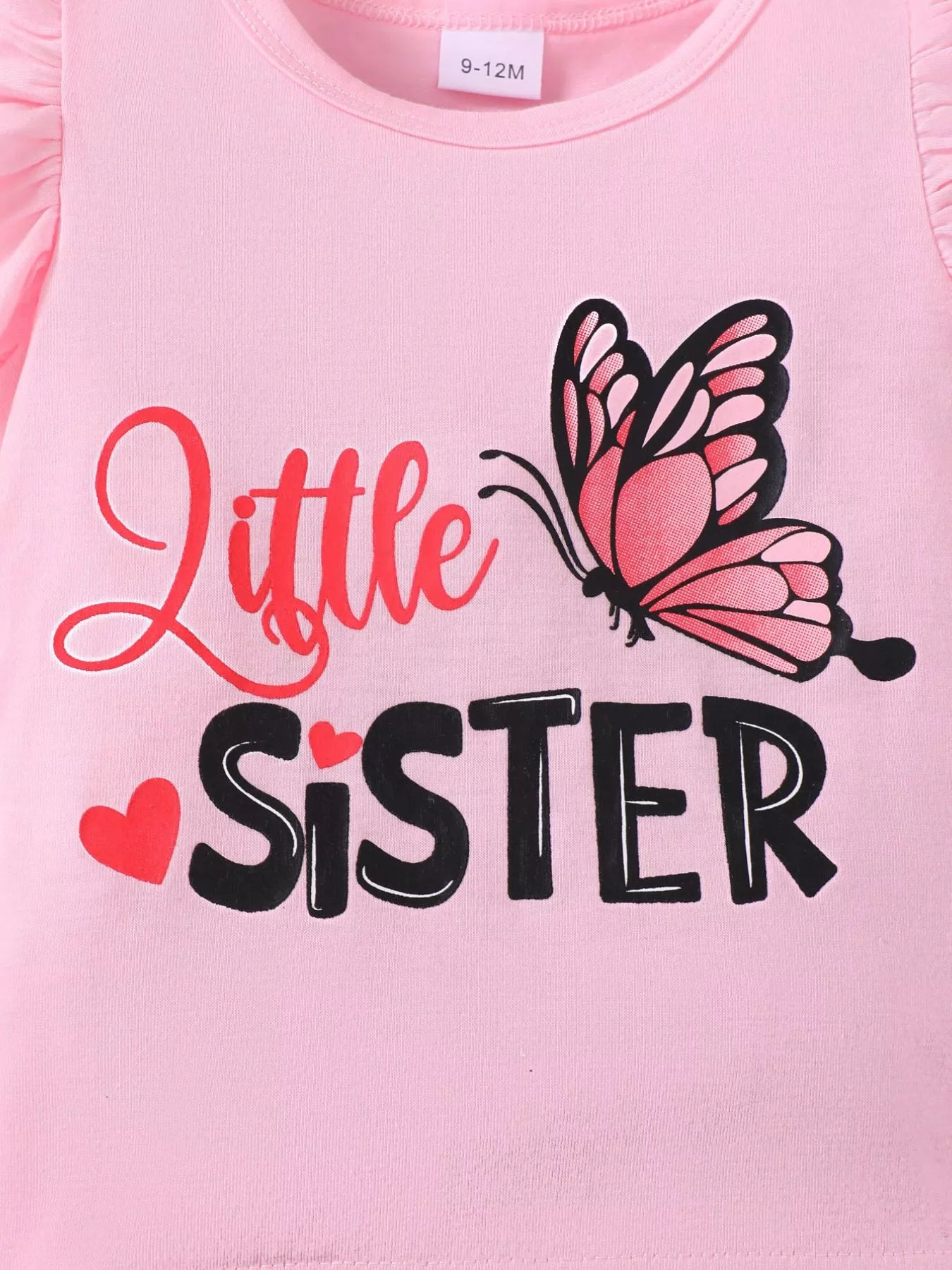 Children's Little Sister Butterfly Print Ruffle Trim Set - Farnelli