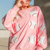 BiBi Sequin Baseball Patches French Terry Sweatshirt - Lt Pink