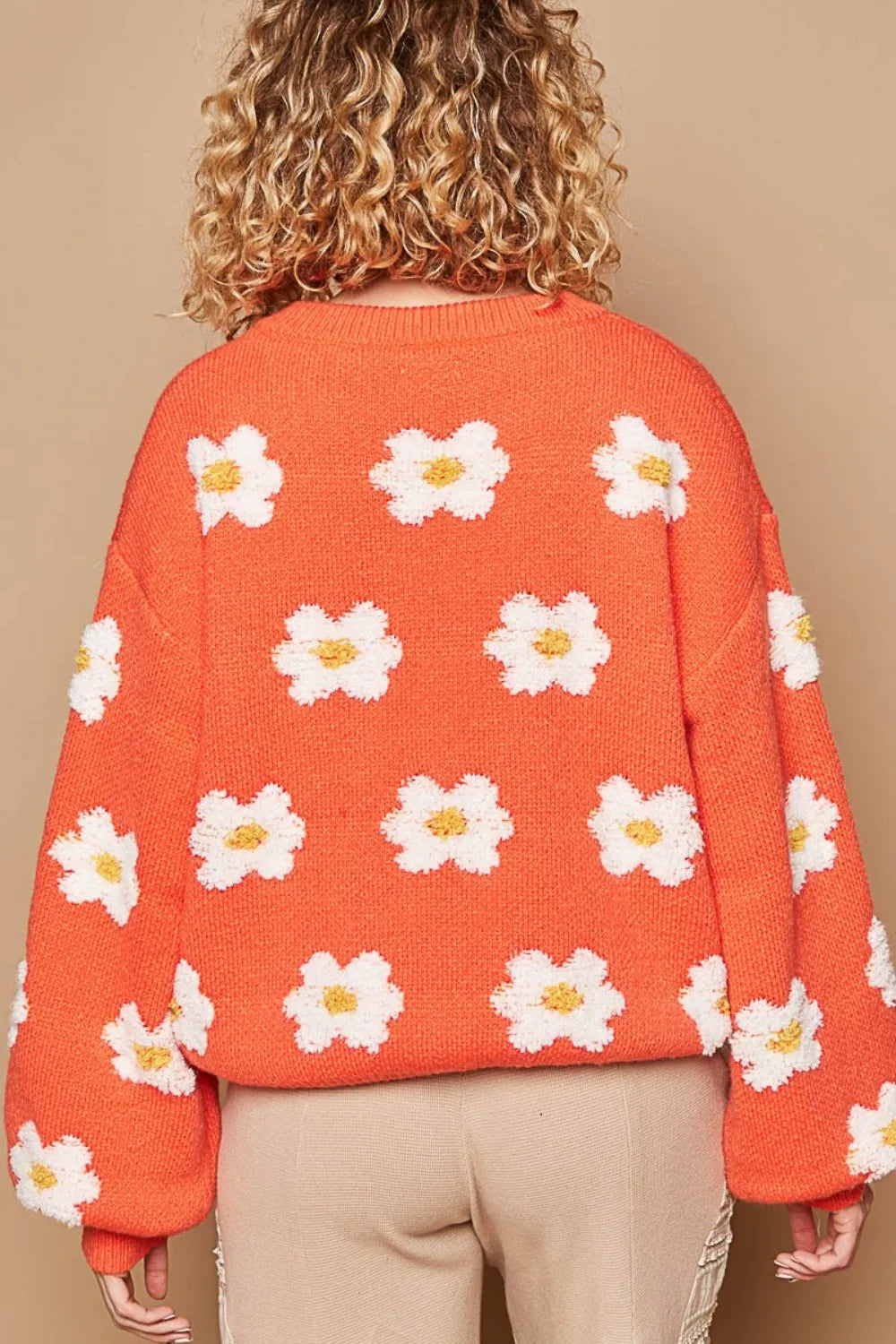 POL Daisy Pattern Drop Shoulder Sweater - Farnelli