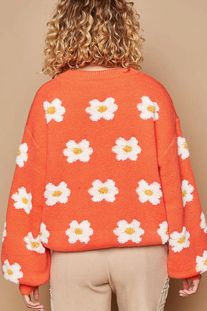 POL Daisy Pattern Drop Shoulder Sweater - Farnelli