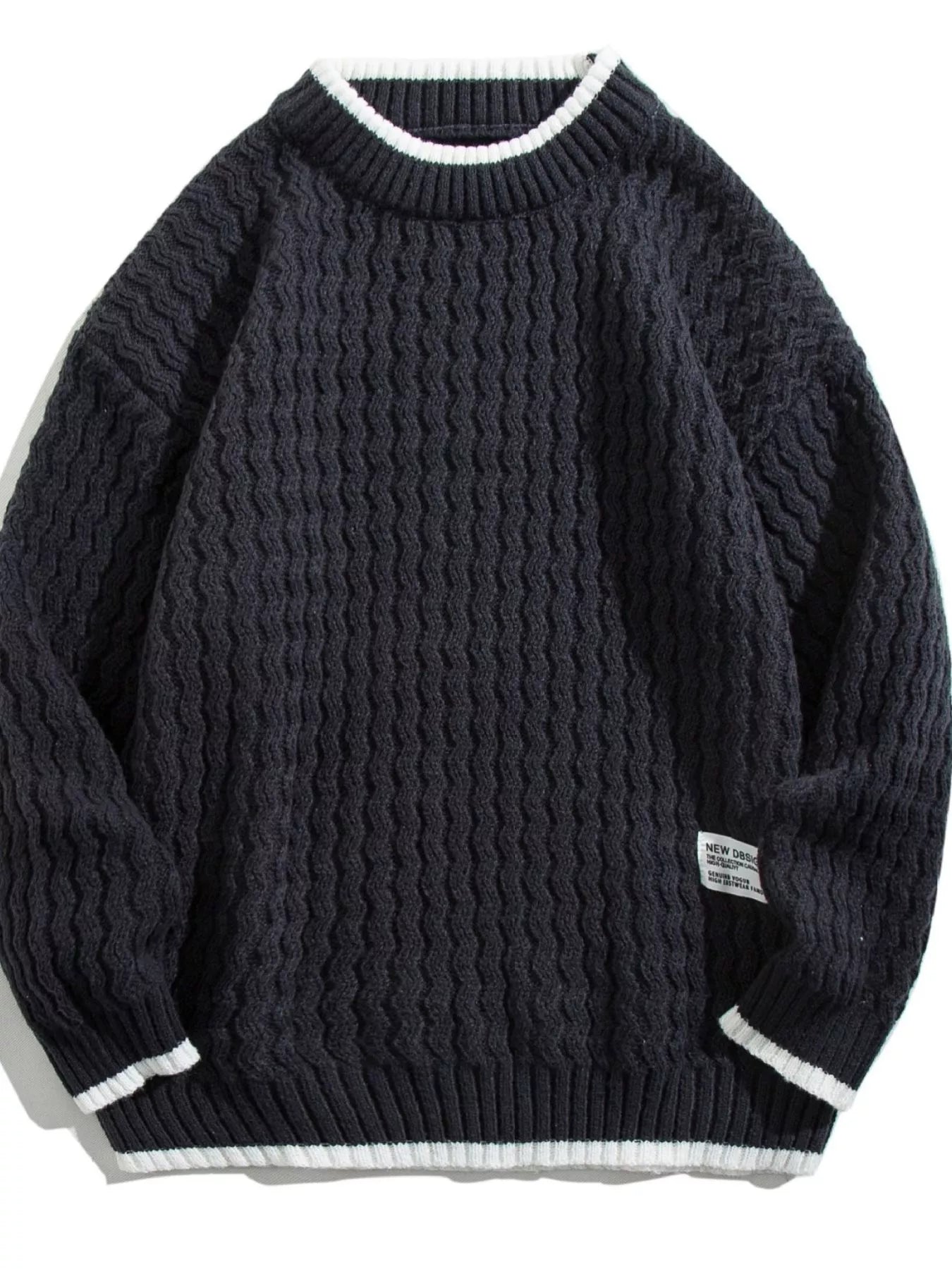 Men's Plus Size Round Neck Textured Knit Sweater - Farnelli