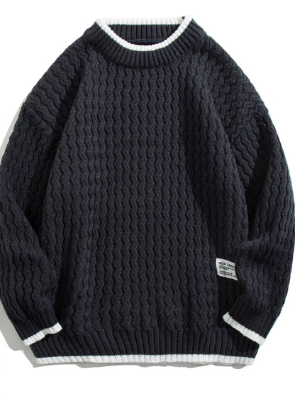 Men's Plus Size Round Neck Textured Knit Sweater - Farnelli