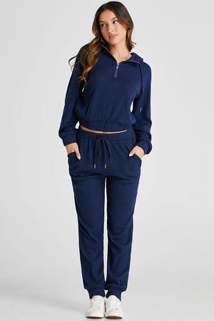 Drawstring Half Zip Hoodie and Joggers Active Set - Farnelli