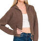 Zenana Ribbed Collared Zip Up Sweater Cardigan - Farnelli