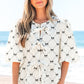 Ezra Bowknot Print Front Knots Bubble Sleeve Blouse - Farnelli