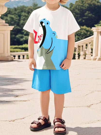 Children's Hippo Short Sleeve Top and Shorts Set - Farnelli