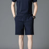 Men's Plus Size Short Sleeve Polo and Shorts Set - Navy Blue