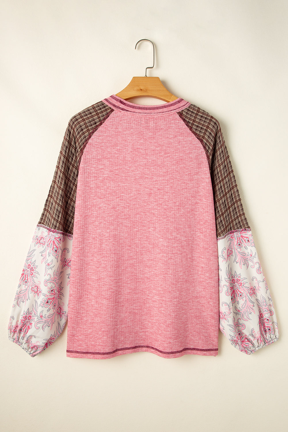 Elena Raglan Sleeve Ribbed Knit Patchwork Blouse - Farnelli