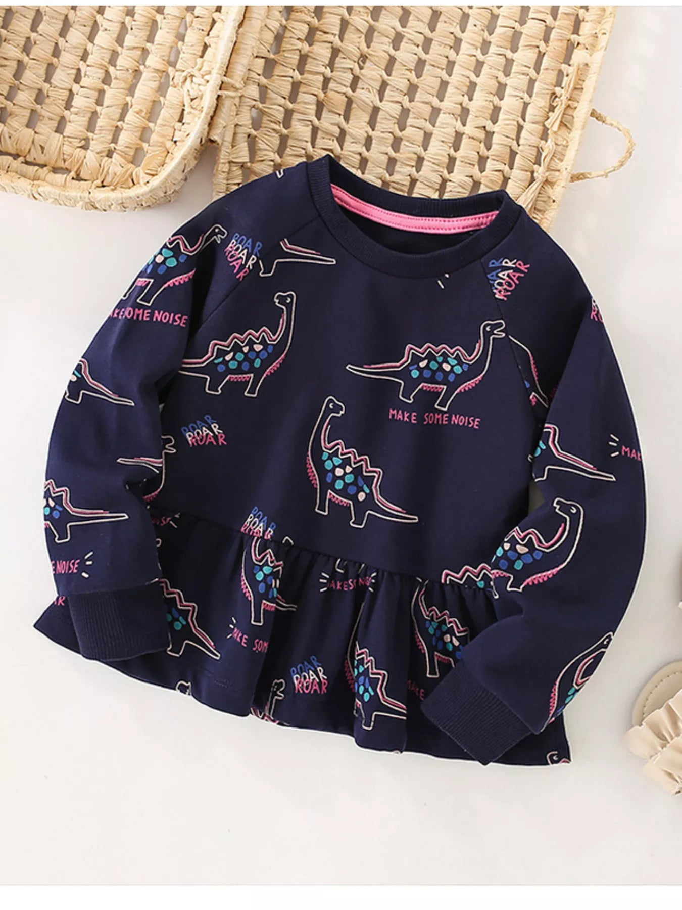 Children's Dinosaur Print Ruffle Hem Sweatshirt - Farnelli