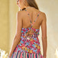 Davi & Dani Floral Smocked Sleeveless Ruffle Back Tie Top - Farnelli