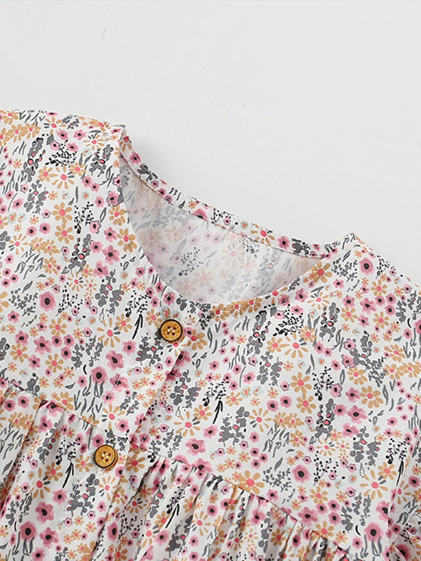 Children's Floral Print Button-Front Ruffle Sleeve Dress - Farnelli