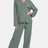 Zenana Button Down Long Sleeve Top and Pants Lounge Set - Sage