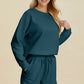 Double Take Full Size Texture Round Neck Long Sleeve Top and Shorts Set - Farnelli