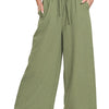 Zenana Woven Crepe Elastic Band Waist Cropped Pants - LT OLIVE