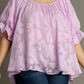 Umgee Full Size Jacquard Round Neck Ruffled Puff Sleeve Blouse Plus Size - Farnelli