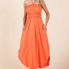 Culture Code Tie Back Shirring Dress with Pockets - Living Coral