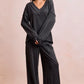 BiBi Two Tone Cord Rib Contrast Stitching V-Neck Top and Pants Set - Farnelli
