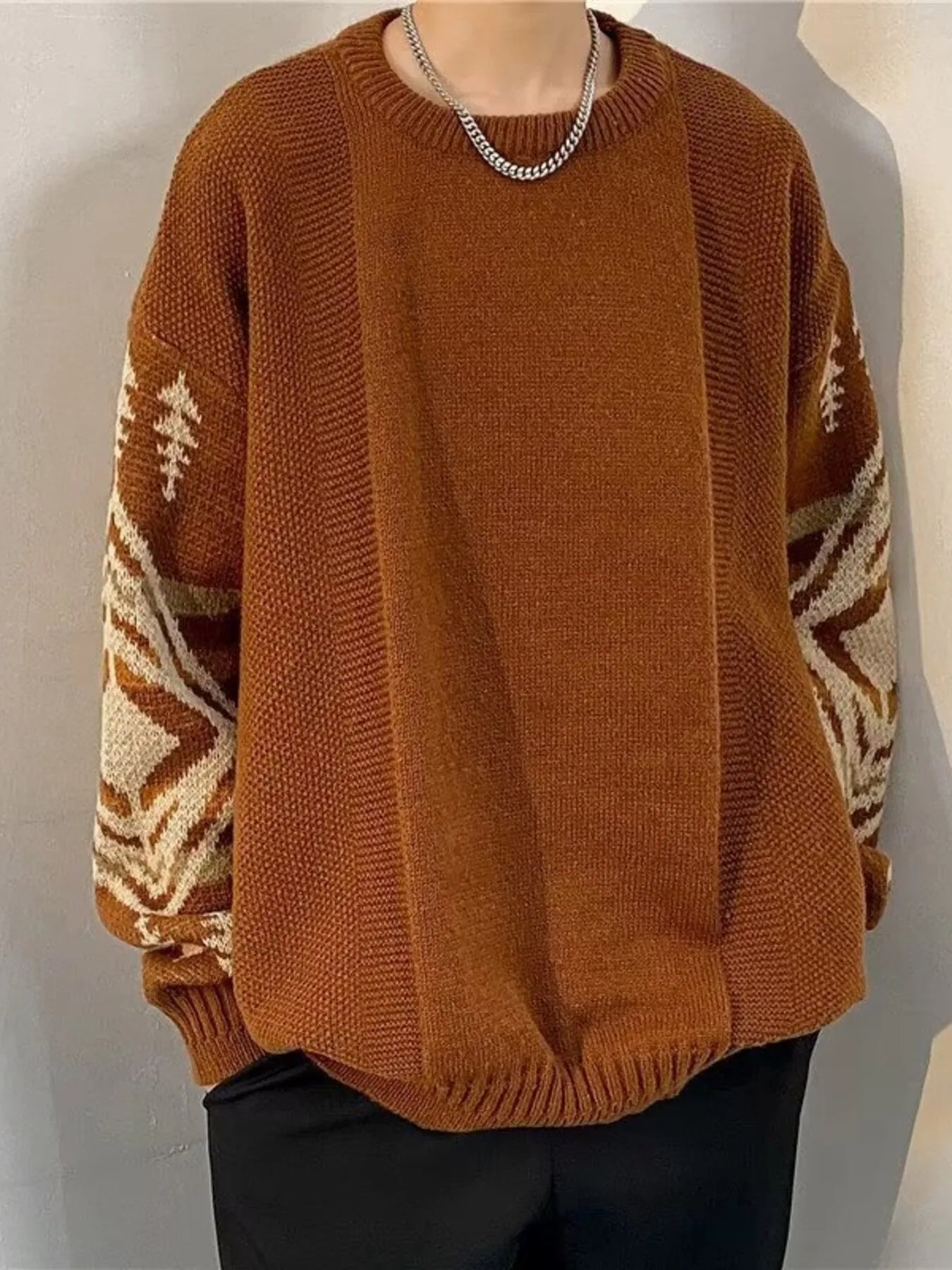 Men's Plus Size Ethnic Pattern Oversized Pullover Sweater - Farnelli