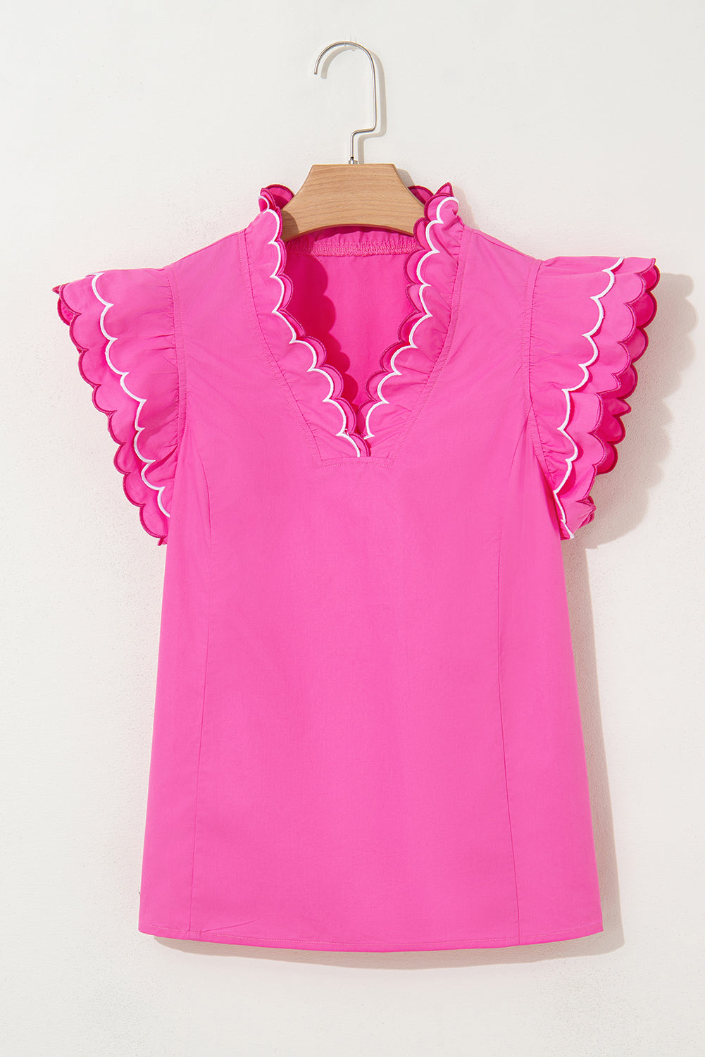 Jazmine Scallop Short Sleeve V Neck Blouse - Farnelli