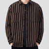 Men's Plus Size Striped Button Up Long Sleeve Shirt - Coffee Color