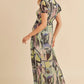 Aemi + Co Lace Detail Slit Geometric Print Short Sleeve Maxi Dress - Farnelli