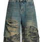 Men's Distressed Camo Patchwork Denim Shorts - Farnelli