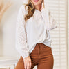Shiny Eyelet Dropped Shoulder Round Neck Blouse - White