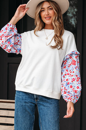 Isabel Floral Ruffled Balloon Sleeve Loose Blouse - Farnelli