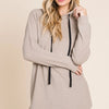 BOMBOM Contrast Drawstring Drop Shoulder Knit Hoodie - Taupe