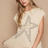 POL Star Patch Studded Sleeveless T-Shirt with Lace Hem - Tan