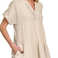 Zenana Washed Double Gauze Raw Edge V-neck Dress - Farnelli