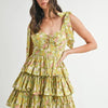 MABLE Floral Print Shoulder Tie Layered Mini Dress - Kiwi