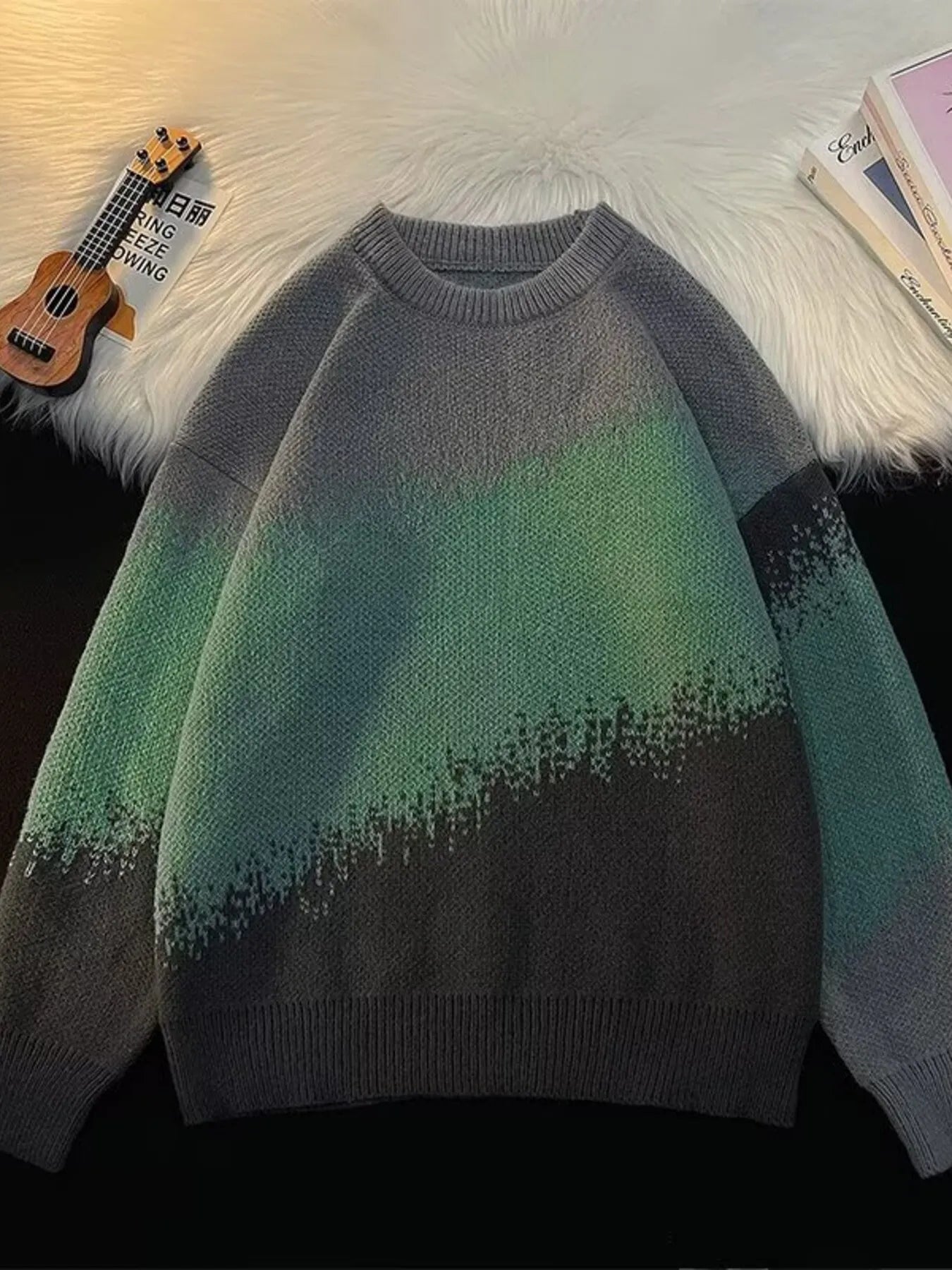 Men's Plus Size Gradient Color Block Sweater - Farnelli
