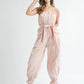 MABLE Washed Fabric Spaghetti Strap Waist Belted Jumpsuit - Farnelli