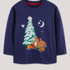 Children's Christmas Deer Graphic Long Sleeve T-Shirt - Dark Navy