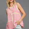 Umgee Round Neck Texture Striped Tank - Pink