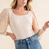 And The Why Textured Puff Sleeve Bodysuit - Beige