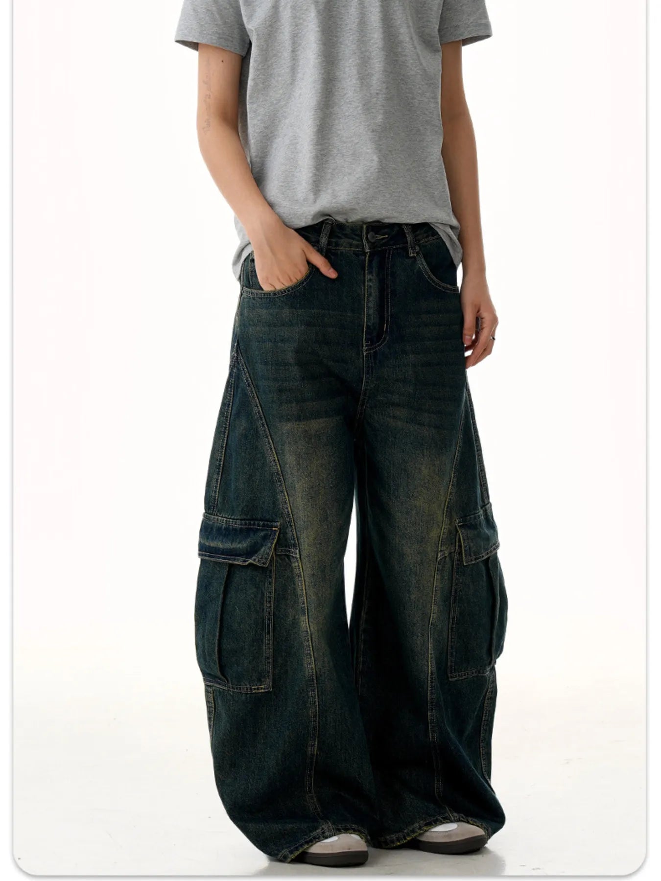 Men's Wide Leg Wash Cargo Jeans - Farnelli
