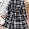 Children's Plaid Print Long Sleeve Dress - Black