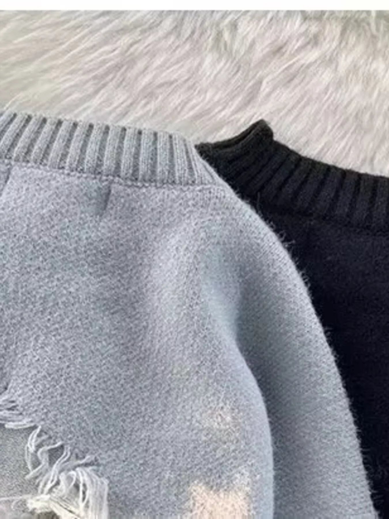 Men's Plus Size Distressed Knit Pullover Sweater - Farnelli