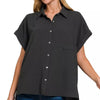 Zenana Full Size Woven Airflow Button Down Shirt Plus Size - BLACK