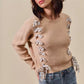SO ME Checkered Plaid Tape Lace Up Ribbed Sweater - Farnelli