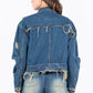 American Bazi Full Size Distressed Frayed Edge Zip Up Denim Jacket Plus Size - Farnelli