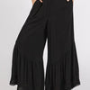 Mittoshop Lace Ruffle Asymmetric Hem Wide Leg Pants - Black